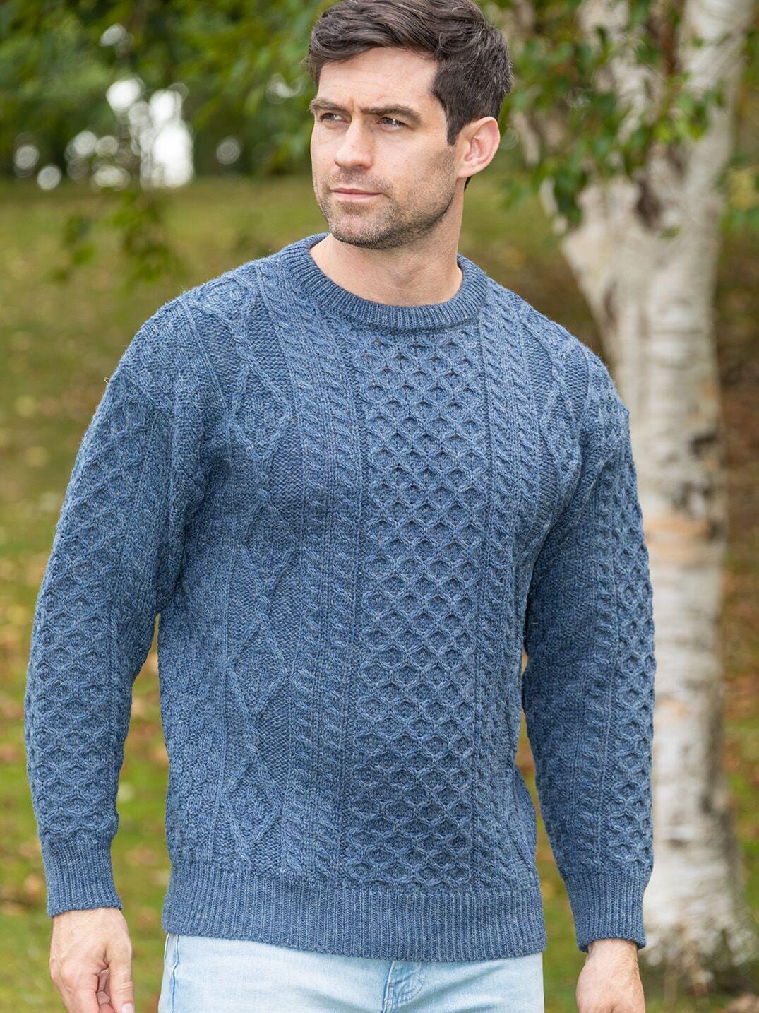 Pure Wool Aran Sweater Denim - Unisex