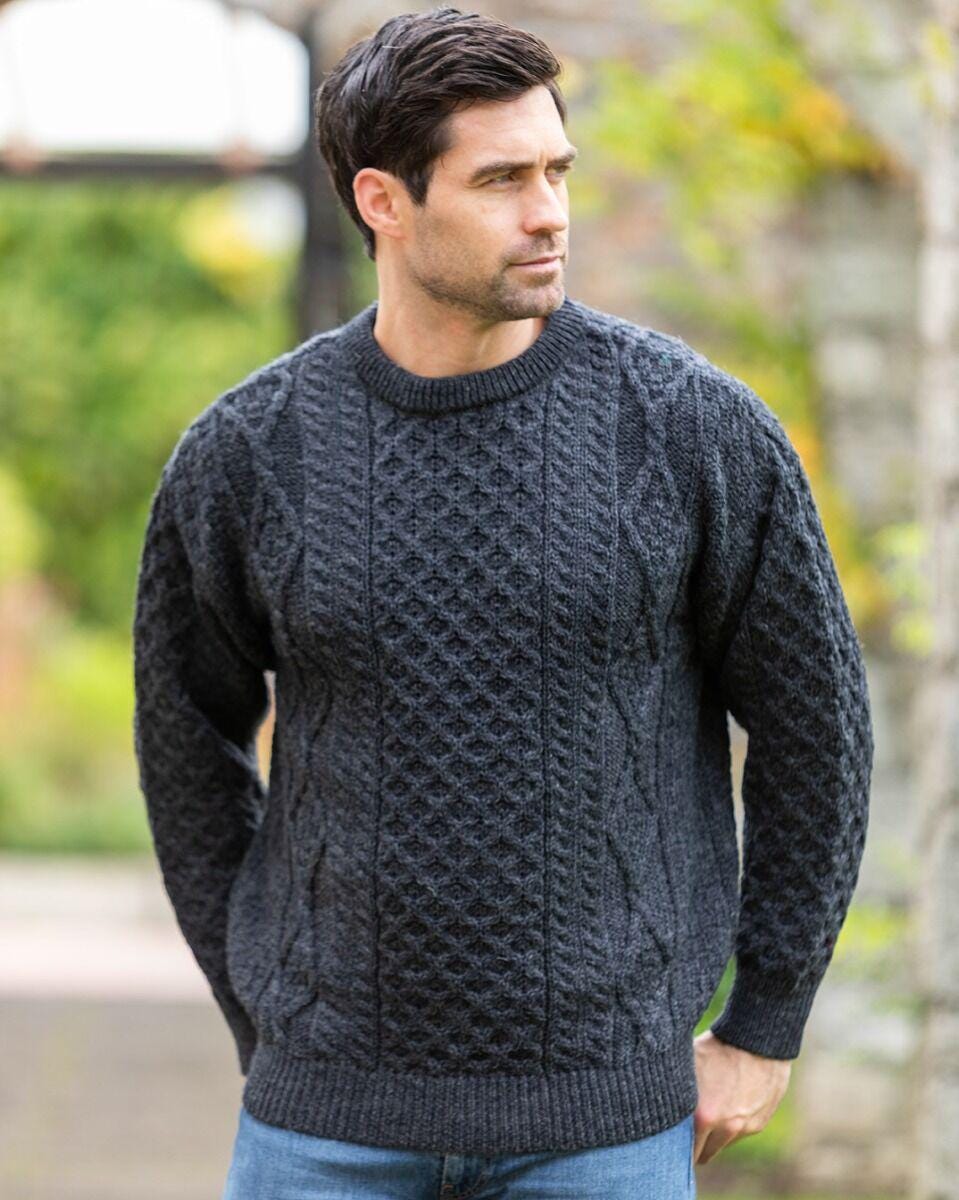 Pure Wool Aran Sweater Charcoal - Unisex