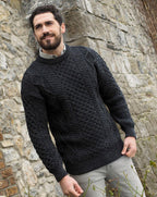 Pure Wool Aran Sweater Charcoal - Unisex