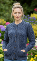 Ladies Cable Knit Cardigan Denim Marl
