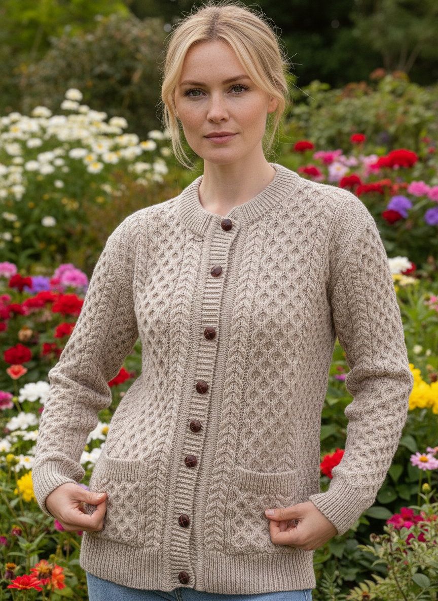 Ladies Cable Knit Cardigan Parsnip