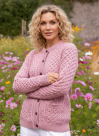 Irish Aran Lumber Cardigan Rose