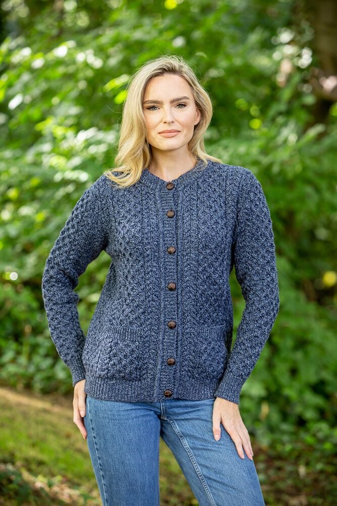 Ladies Cable Knit Cardigan Denim Marl