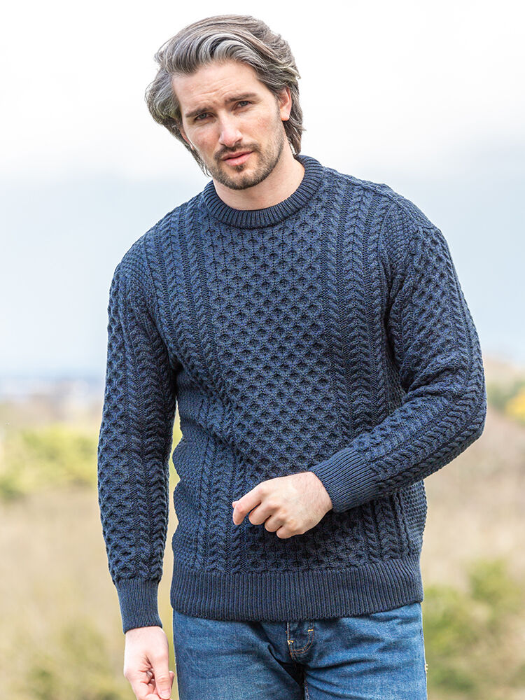 Unisex 100% Merino Wool Aran Sweater - Blackwatch