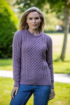 Ladies Merino Wool Fitted Aran Sweater Lavender