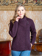 Ladies Cable Knit Side Zip Cardigan - Purple