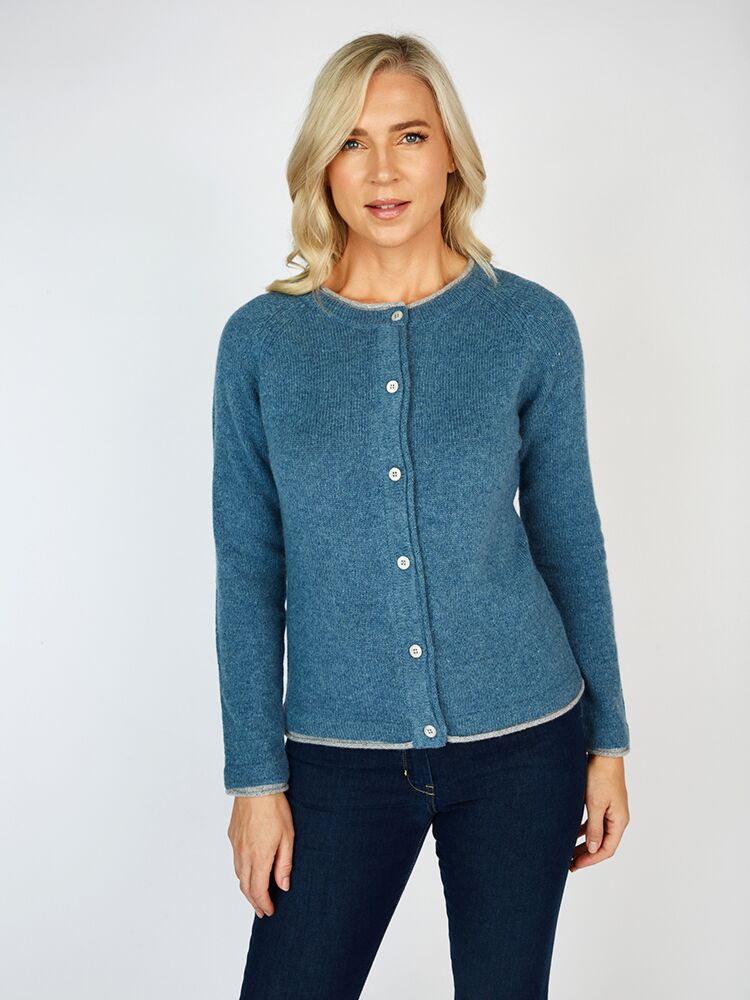 Ladies Wool and Cashmere Classic Cardigan Dusty Blue