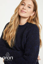 Ladies Roll Neck Raglan Crew Navy Fleck