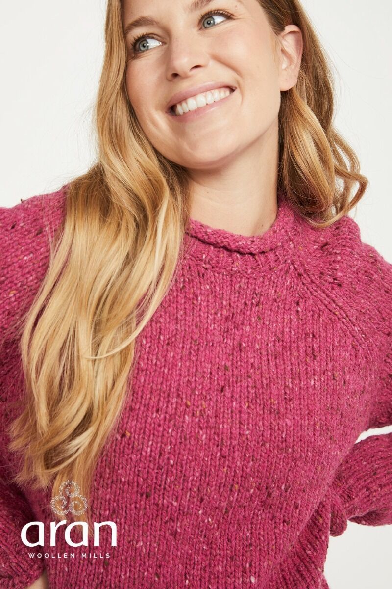 Ladies Roll Neck Raglan Crew Pink