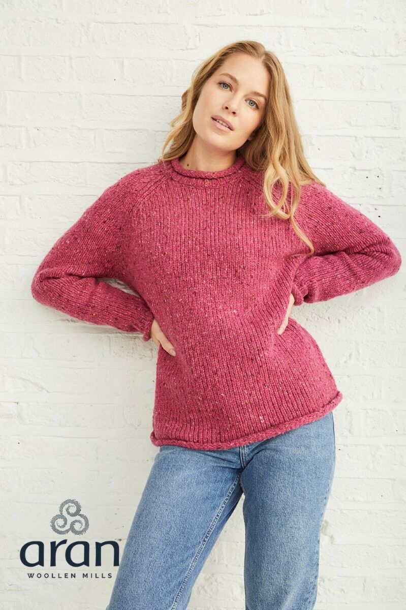 Ladies Roll Neck Raglan Crew Pink