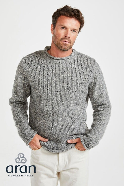 100% Donegal Wool Roll Neck Sweater Grey