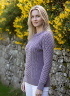 Ladies Merino Wool Fitted Aran Sweater Lavender