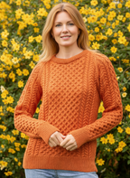 Ladies Merino Wool Aran Sweater - Orange