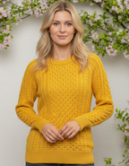 Ladies 100% Merino Wool Aran Sweater Sunshine