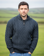 Mens Aran Half Zip Neck Sweater Blackwatch