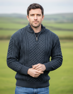Mens Aran Half Zip Neck Sweater Blackwatch