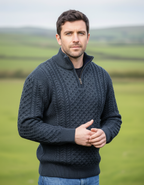 Mens Aran Half Zip Neck Sweater Blackwatch