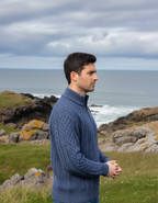 Mens Aran Half Zip Neck Sweater Denim Marl