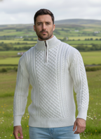 Mens Aran Half Zip Neck Sweater Natural