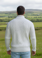 Mens Aran Half Zip Neck Sweater Natural