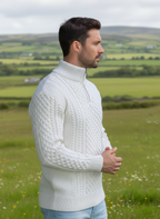 Mens Aran Half Zip Neck Sweater Natural