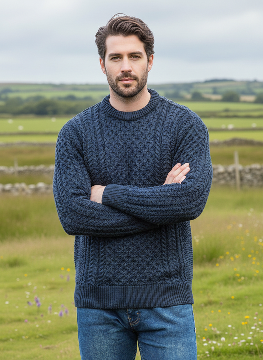 Unisex 100% Merino Wool Aran Sweater - Blackwatch