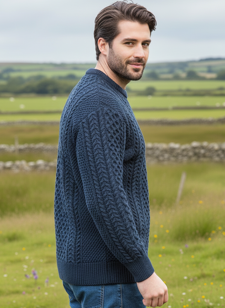 Unisex 100% Merino Wool Aran Sweater - Blackwatch