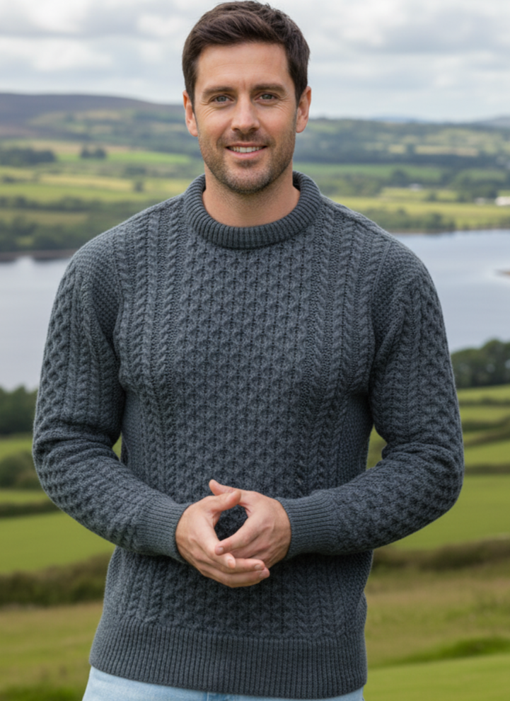 Unisex Merino Wool Aran Sweater - Slate