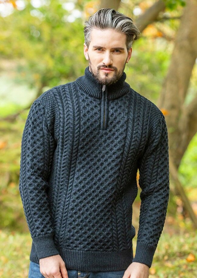 Mens Aran Half Zip Neck Sweater Blackwatch