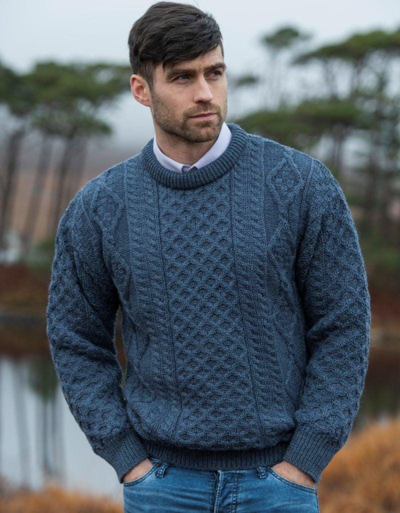 Pure Wool Aran Sweater Denim - Unisex