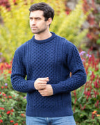 Unisex Merino Wool Aran Sweater - Deep Water Blue