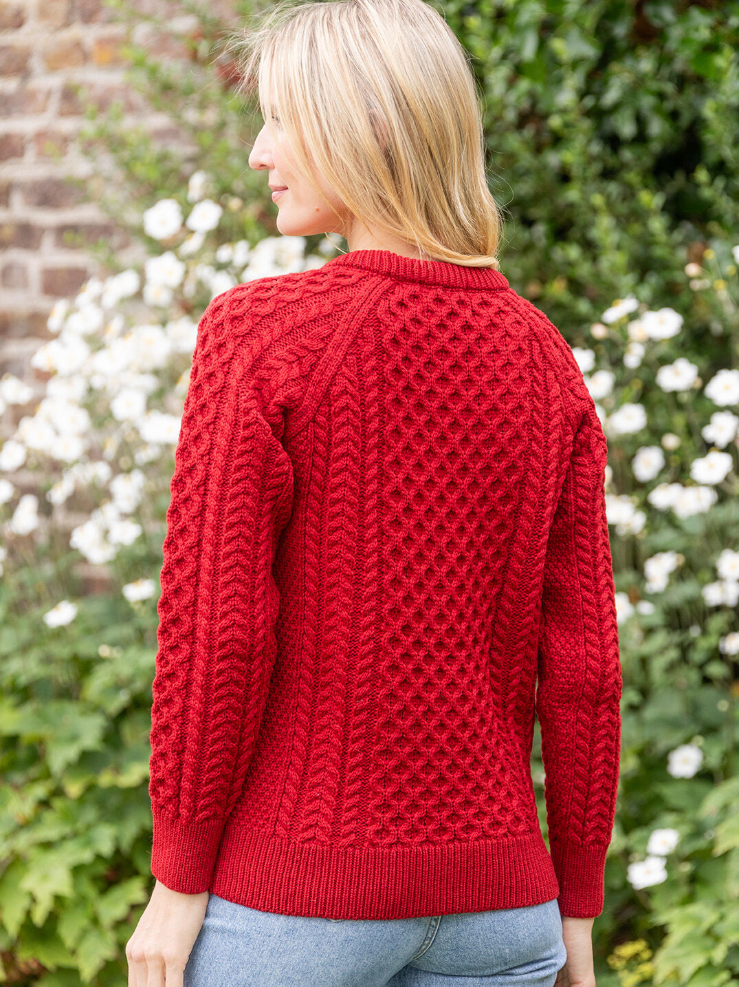 Ladies 100% Merino Wool Aran Sweater Red