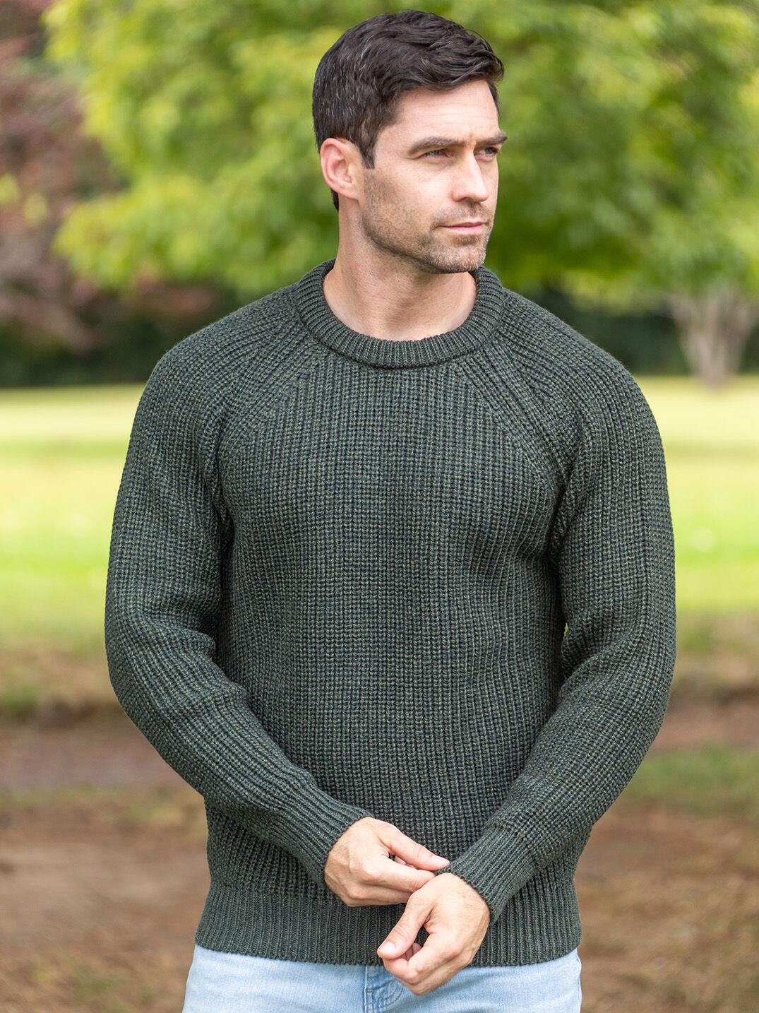 Mens Ribbed Crew Neck Sweater Green