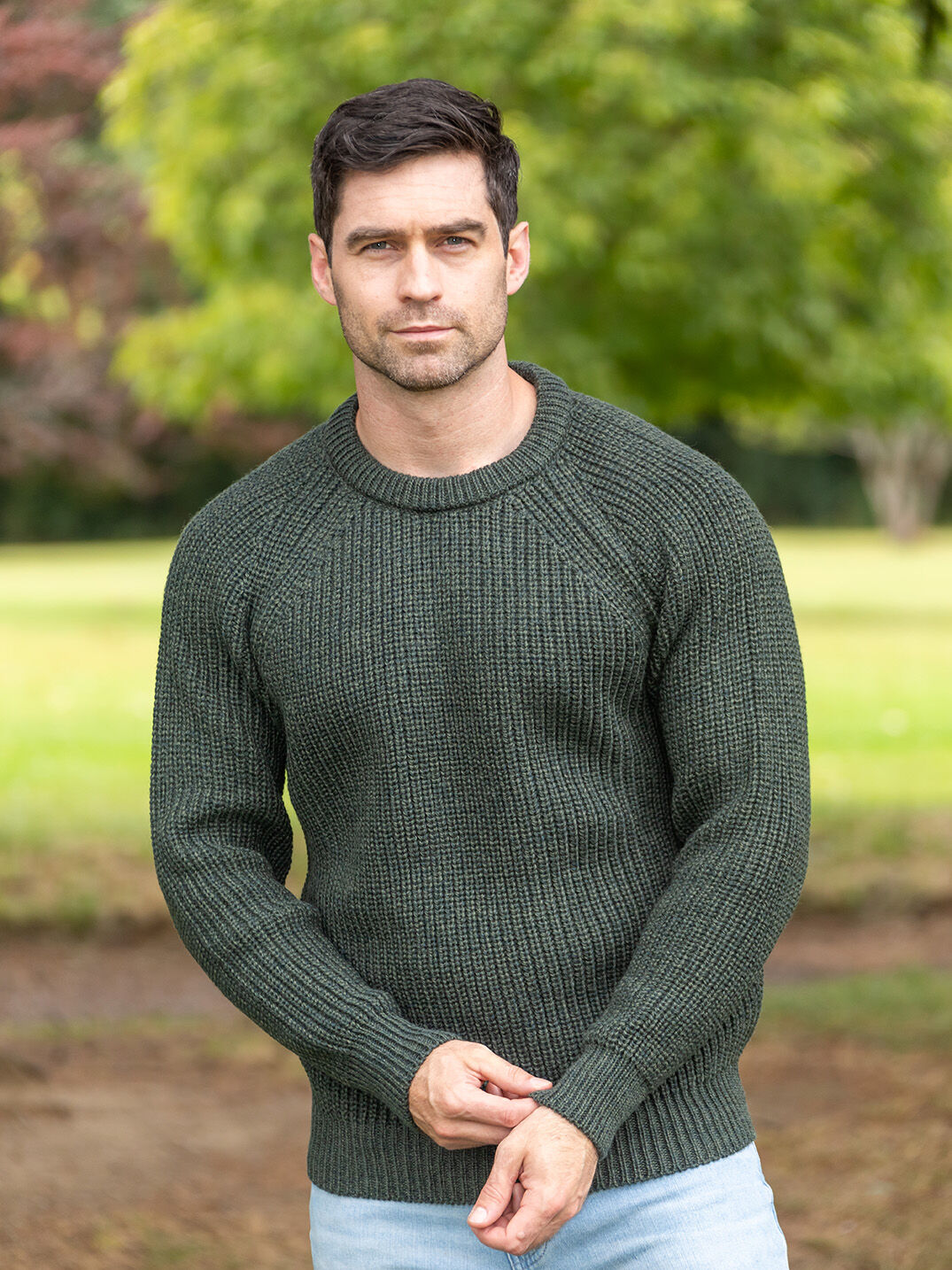 Mens Ribbed Crew Neck Sweater Green