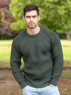 Mens Ribbed Crew Neck Sweater Green