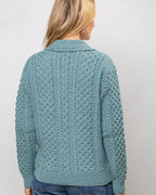 Irish Aran Cardigan with Zip - Aqua