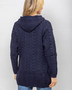 Aran Hooded Coat with Celtic Zipper Navy