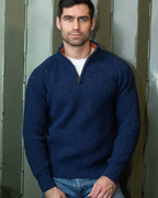 Men's half zip ribbed sweater Deep Water Blue