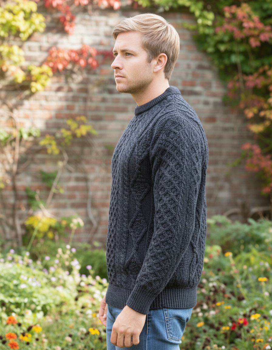 Pure Wool Aran Sweater Charcoal - Unisex