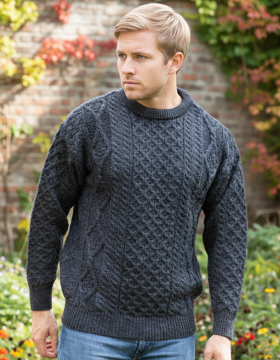 Pure Wool Aran Sweater Charcoal - Unisex