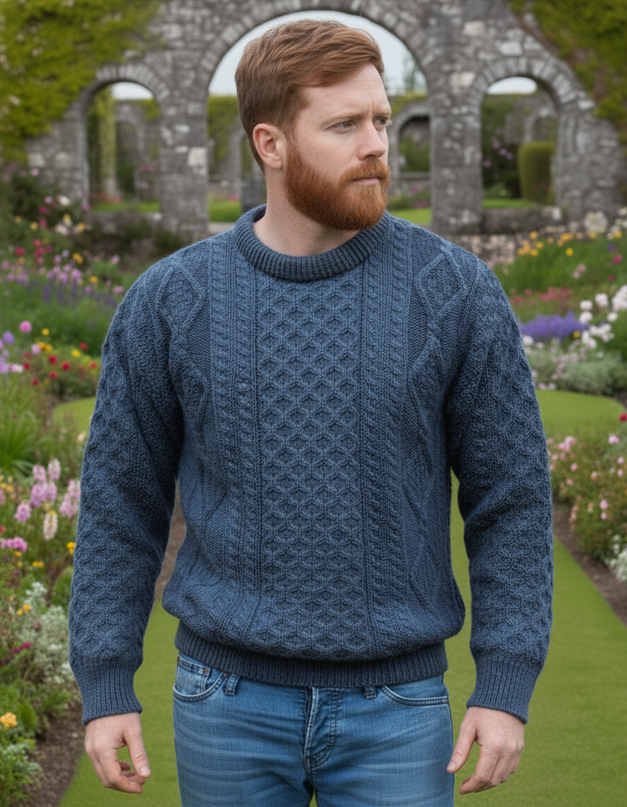 Pure Wool Aran Sweater Denim - Unisex