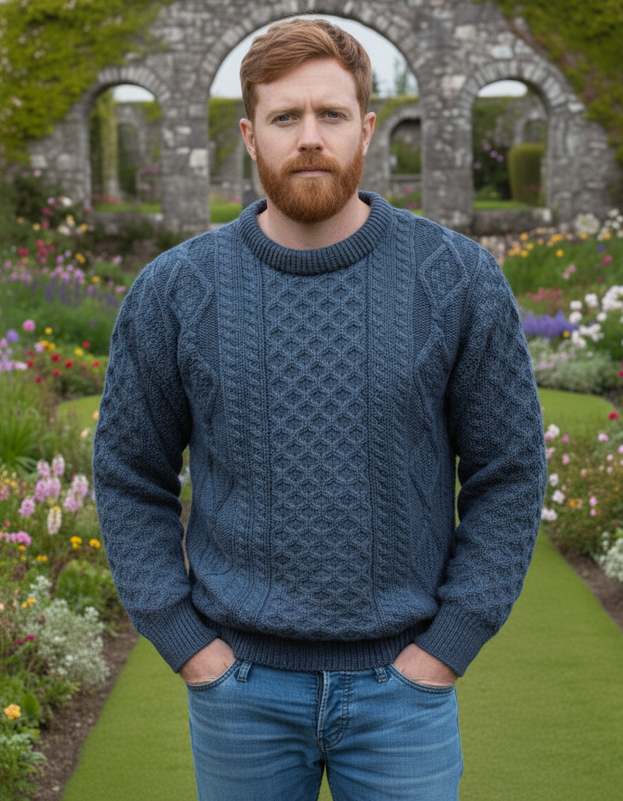 Pure Wool Aran Sweater Denim - Unisex