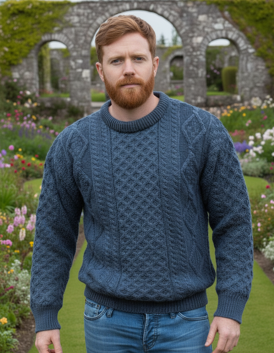 Pure Wool Aran Sweater Denim - Unisex