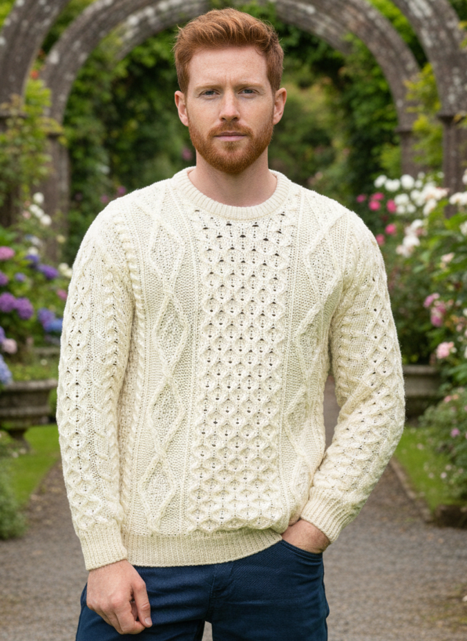 Pure Wool Aran Sweater Natural - Unisex