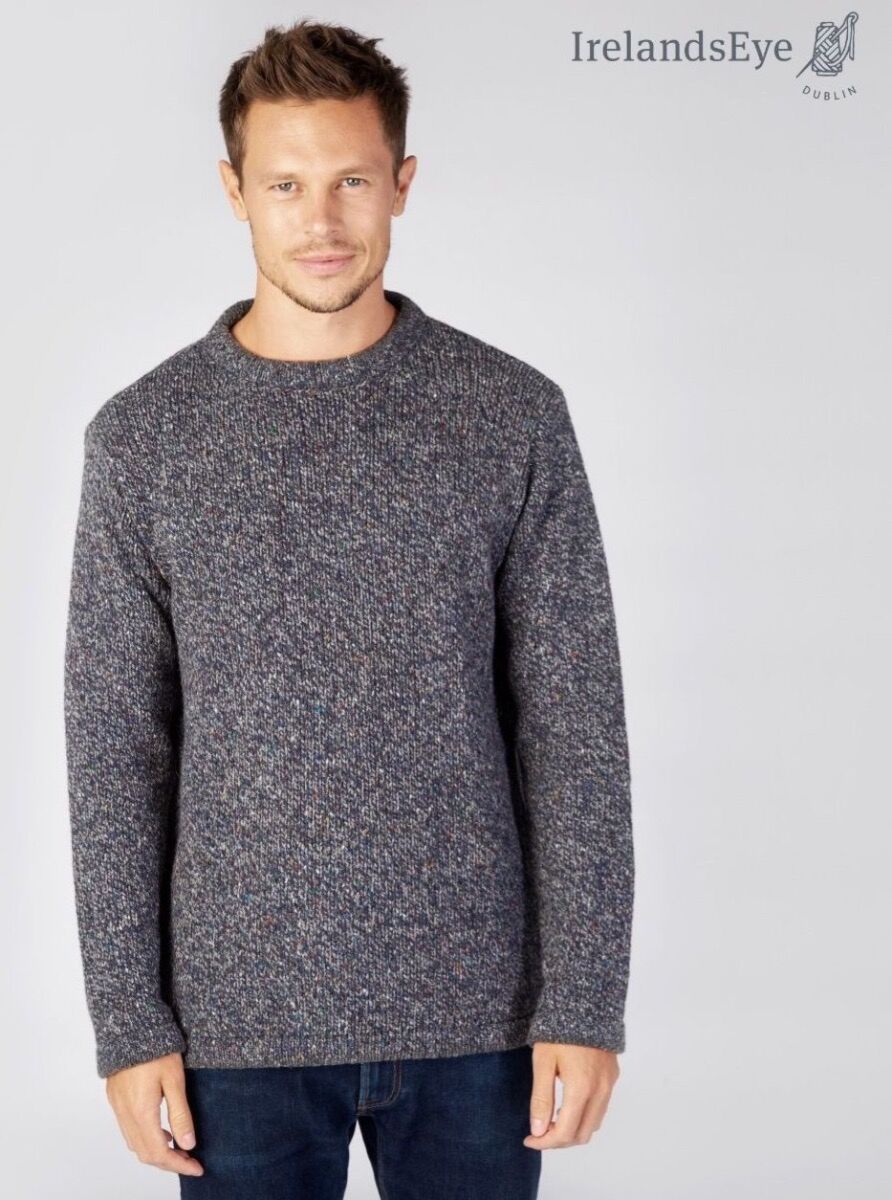 Men's Crew Neck Wool and Cashmere Sweater Navy marl