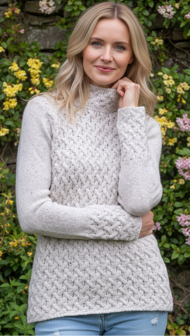 Wool and Cashmere Cosy Trellis Sweater - Chalk