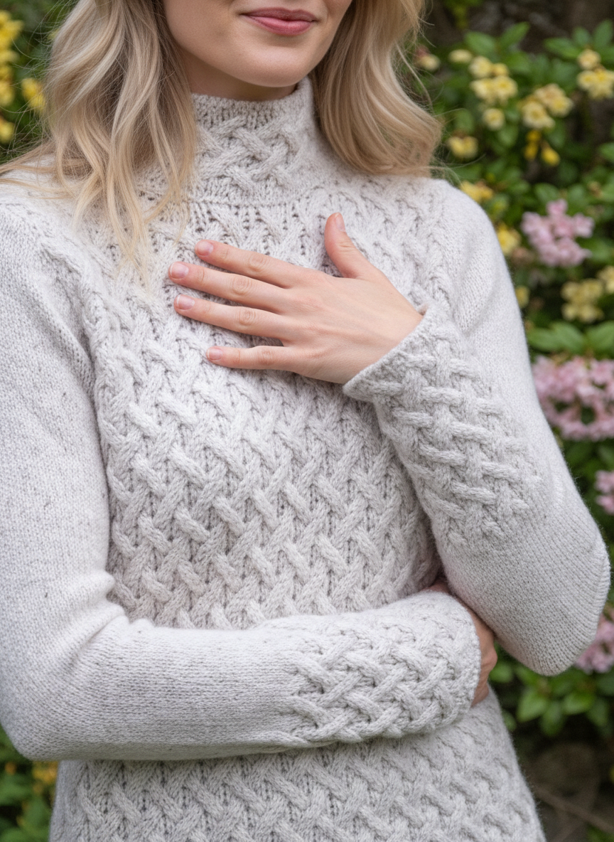 Wool and Cashmere Cosy Trellis Sweater - Chalk