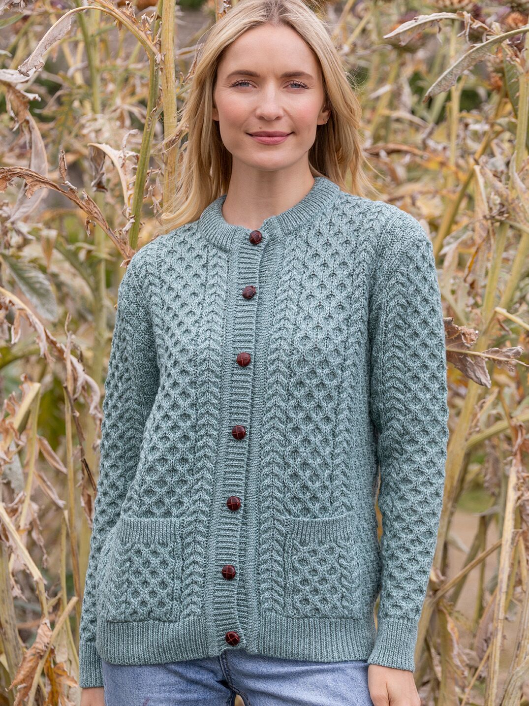 Ladies Cable Knit Cardigan Aqua