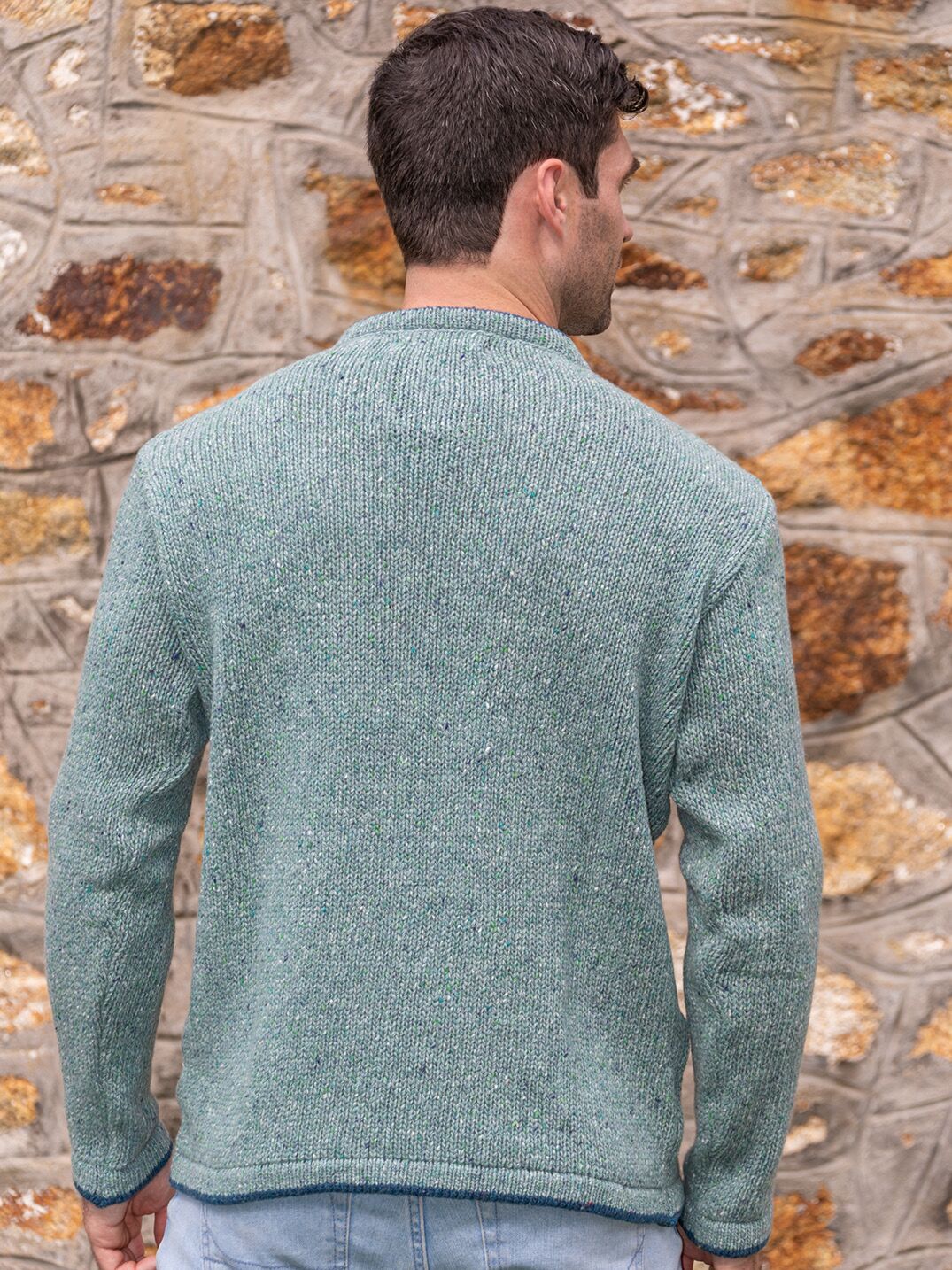 Men's Crew Neck Wool and Cashmere Ocean Mist