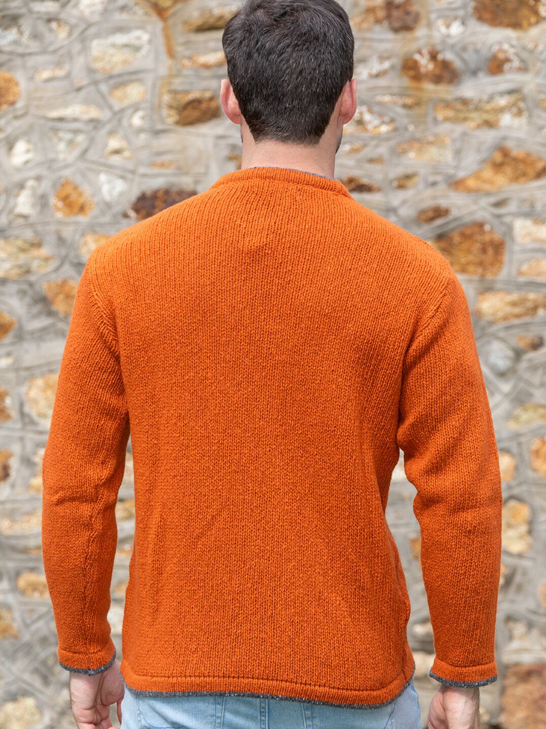 Men's Crew Neck Wool and Cashmere Sweater Terracotta